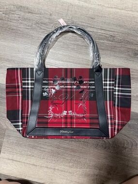 Victoria's Secret Red Plaid Tote with Black Trim